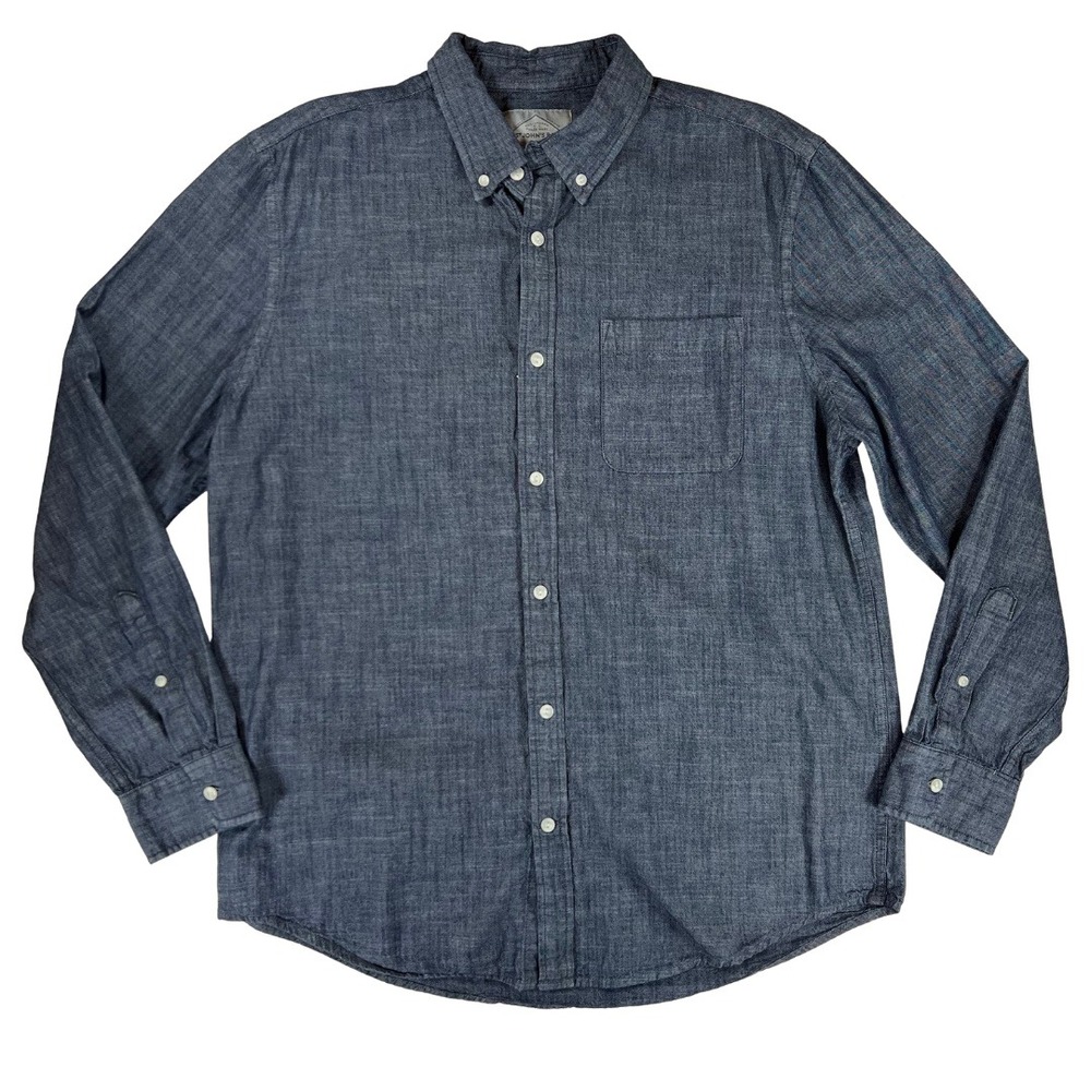 St‎ Johns Bay Chambray Shirt Mens L Blue Button Down Cotton Classic Fit